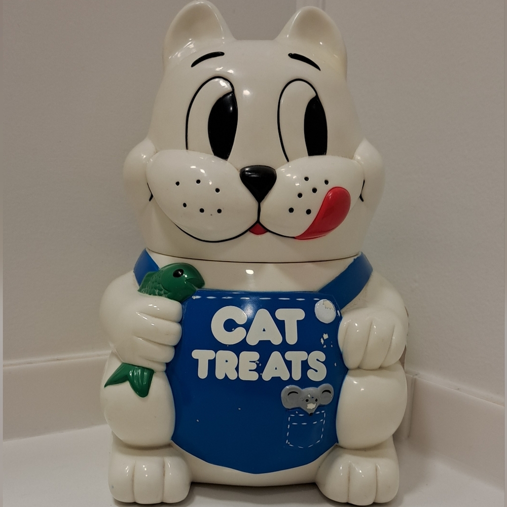 Vintage 1992 Meowing Cat Hinged Treat Jar 9" Tall Funny 🐈😻